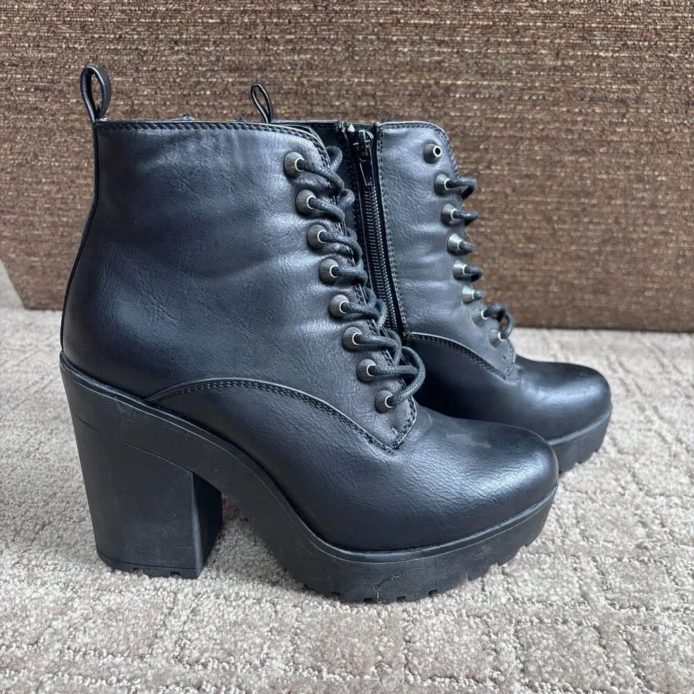Madden Girl Platform Boots Women's 7.5 Black Lace Up Goth Grunge Punk Y2K Biker